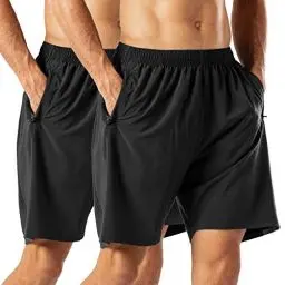 Produktbild: HMIYA Herren Sport Shorts Schnell Trocknend Kurze Hose mit Reißverschlusstasch (Schwarz,3XL)