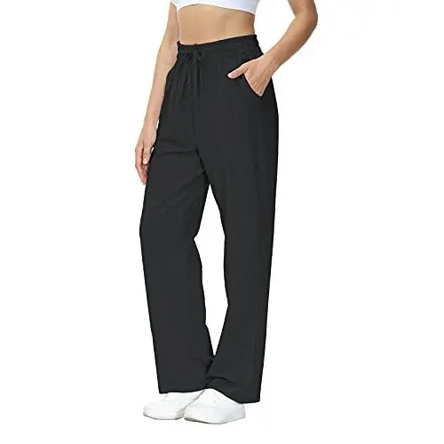 Produktbild: HMIYA Jogginghose Damen Baumwolle Freizeithose Lang offenem Boden Yogahose Sporthose Geradem Bein Hose mit Taschen(Schwarz 4XL)