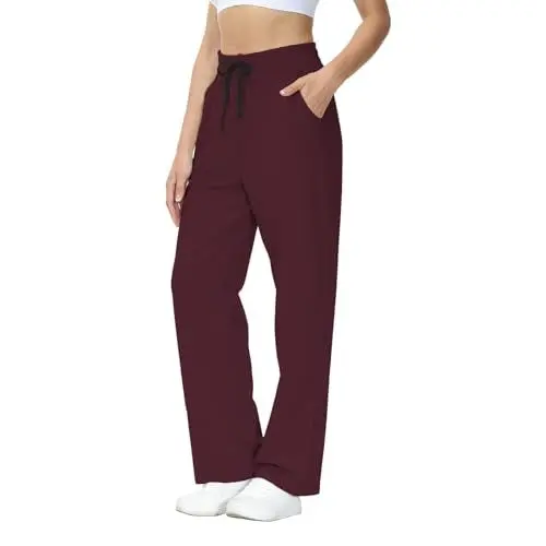 Produktbild: HMIYA Jogginghose Damen Baumwolle Freizeithose Lang offenem Boden Yogahose Sporthose Geradem Bein Hose mit Taschen(Tiefrot 3XL)