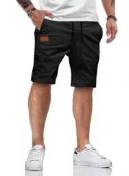 Produktbild: HMIYA Kurze Hosen Herren Baumwolle Chino Shorts Sommer Freizeitshorts Elastische Taille mit Taschen(Schwarz,EU-4XL)