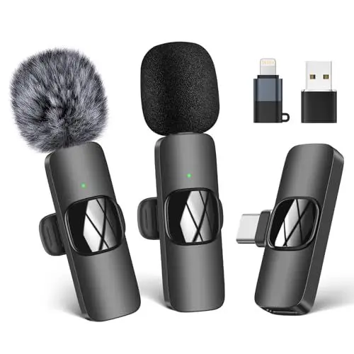 Produktbild: HMKCH Kabelloses Lavalier Mikrofon für Handy/iPhone/Computer, Wireless USB C Ansteckmikrofon für Videoaufnahmen, Vlog, TikTok, YouTube, Rauschunterdrückung, Plug-Play Clip on Microphone