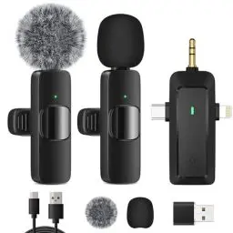 Produktbild: HMKCH Kabelloses Lavalier Mikrofon für iPhone/Android Telefon/Kamera/Computer/Laptop, Professionelles Dual Ansteckmikrofon mit USB-C/3,5 mm/USB-Stecker für Videoaufzeichnung, Vlog, YouTube, TikTok