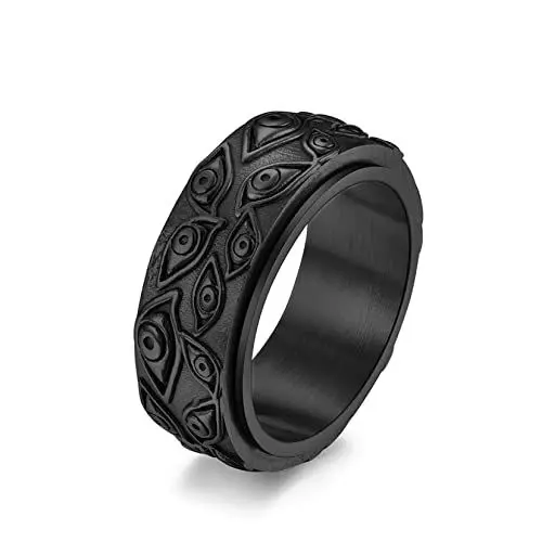 Produktbild: Yifnny Böses Auge Ring, Edelstahl Drehbarer Böses Auge Ring Auge Gottes Band Ring Cool Böses Auge Angst Ring for Männer Damen (Schwarz, 10)