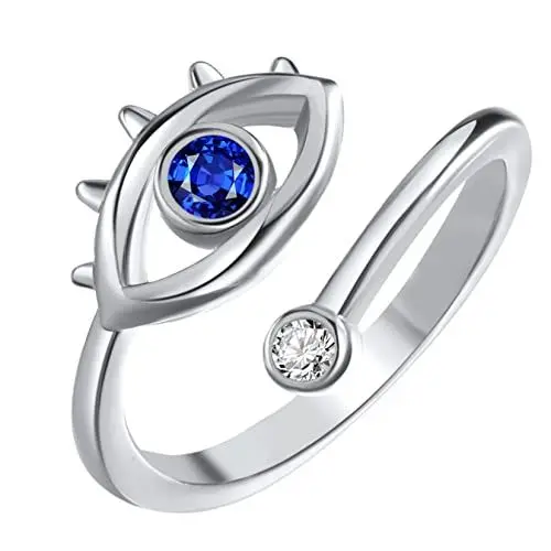 Produktbild: HMOOY Evil Eye Ring, Blau Zirkonia Offener Ring, Türkisch Blau Auge Stapelbarer Verstellbarer Wickelring für Damen Schmuck (Silber)