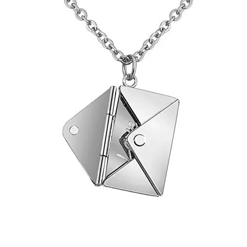 Produktbild: HMOOY Halskette mit Briefumschlag,Kette Gravur mit Liebesbrief geheimer nachricht ”love you” Personalisierte Anhänger Halskette für Mutter, Freundin, Ehefrau, Freunde (Silber)