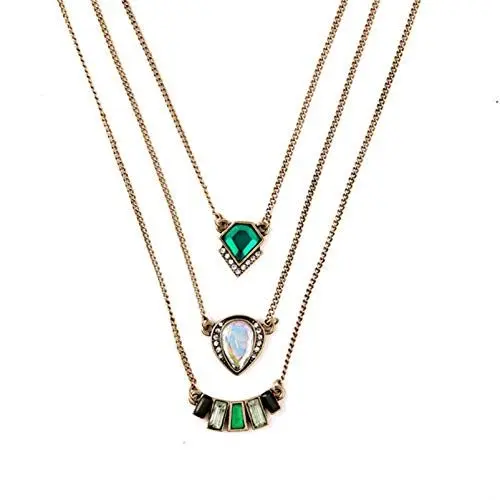 Produktbild: HMOOY Halskette, Smaragd, Vintage, Halskette mit Kreuz-Anhänger, Boho, Halskette, Goldkette, Türkis, geschichtet, Barock verstellbar, Schmuck Smaragd, für Damen und Mädchen, Kristall, Erstellter
