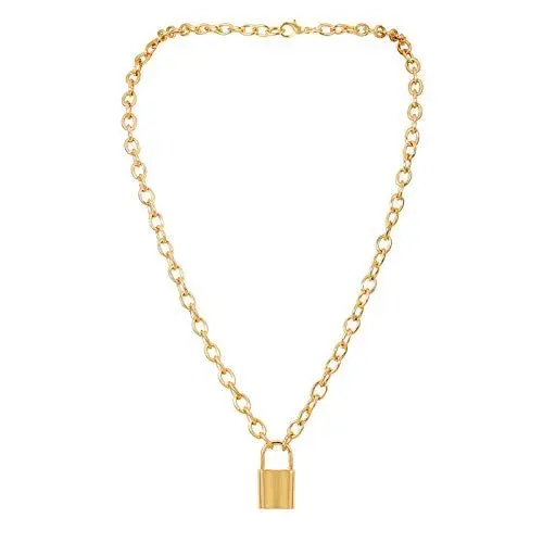 Produktbild: HMOOY Layered Heart Halskette Schlossschlüssel Anhänger Punk Langkettenhalsband Cool Punk Chunky Chain Toggle Halskette für Frauen Männer Mädchen Jungen (Gold 3)