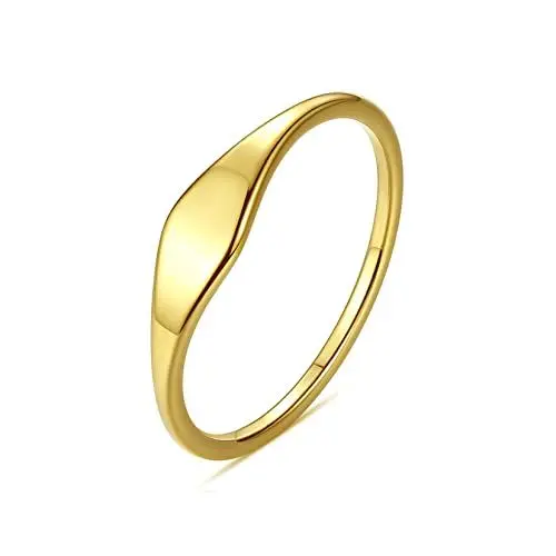 Produktbild: HMOOY Siegelring, 14 Karat Vergoldete Stapelbare Bogen Schlank Siegelringe Zierlicher Gold Stapeln Ring Aussageringe für Damen Mädchen Minimalistischer Schmuck Größe 6 bis 9 (7)