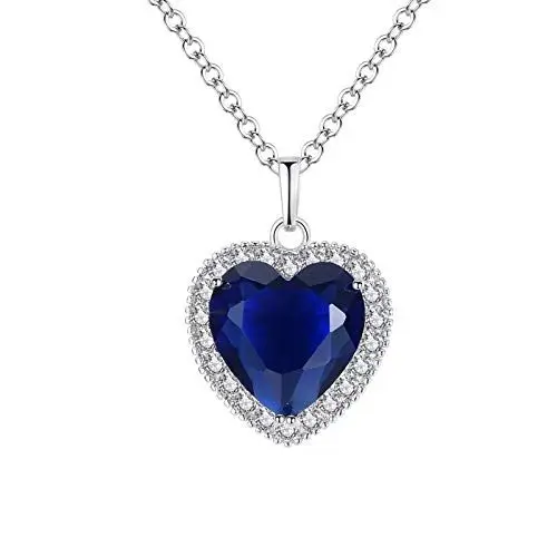 Produktbild: HMOOY Titanic Herz des Ozeans Halskette Die Blaue Liebe Anhänger Halsketten Zirkonia Kristall Weiß Vergoldet Anhänger mit Kette und Herz Edelsteine (Blau)