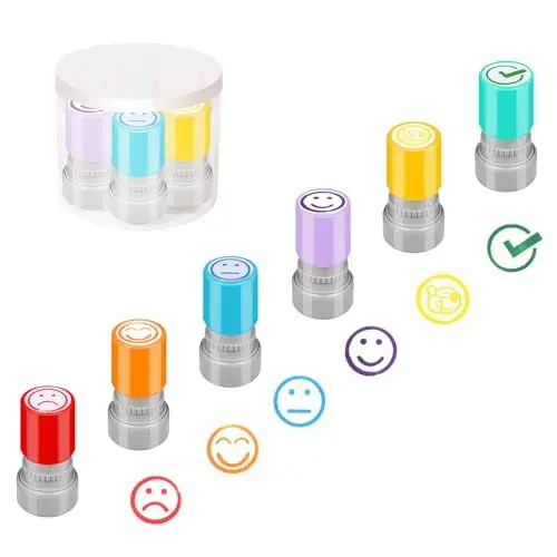 Produktbild: Hmseng 6Stück Stempel Lehrer Selbstfärbender,Motivationsstempel Lehrerstempel, Lehrerstempel Englisch für Kinder, Bildung, Lehrer, Überprüfung-Design1