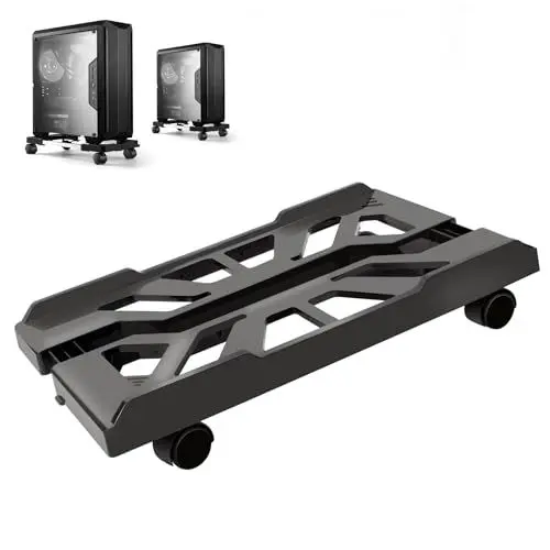 Produktbild: Hmseng PC Ständer für PC-Tower, Mobiler Computer Desktop Ständer, Universal Verstellbare CPU Ständer mit 4 Rollen, Computer Rollwagen Unter Schreibtisch, für Gamer/Studenten/Zuhause/Büro(Schwarz)