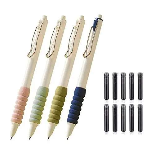 Produktbild: HMYCL Einziehbarer Füllfederhalter, 4 Stück Cloud Grip Brush Title Pen Super Weicher Stift, 10 Tintenkapseln, Nachfüllbare, 0,38mm Feder, Füller Kinder, Füllhalter Schreibanfänger