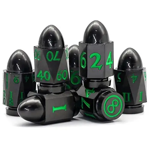 Produktbild: HNCCESG Kugel DND Würfel 7 Stück mit Kasten, Dungeons and Dragons Würfel Set Metall Spielwürfel D&D Würfel Polyedrische Würfelset DND Dice Set (Kugel Schwarz Grün)