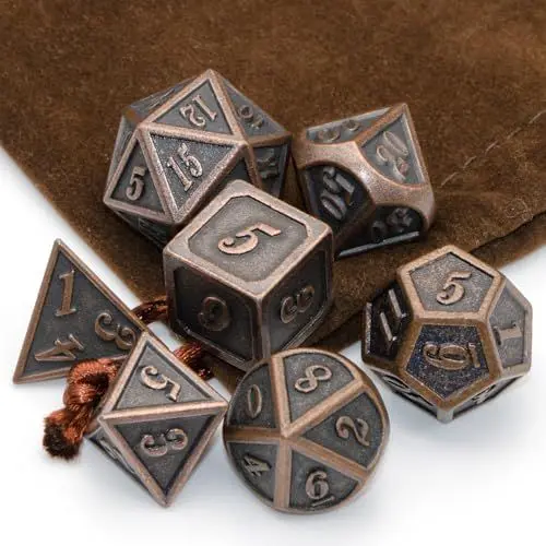 Produktbild: HNCCESG Metal D&D Dice Set,DND Würfel Set Metall Polyhedral Würfel Dice of 7Pcs,Dungeons and Dragons Würfel,RPG, MTG, Tischspiele, Shadowrun, (antikes Kupfer)