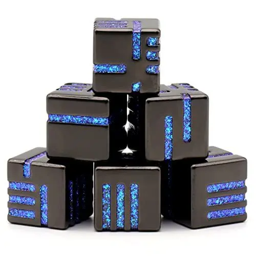 Produktbild: HNCCESG Metall W6 Würfel 6 Stück mit Kasten, Spielwürfel 6-Seitige Würfelset Würfel Set für Dungeons and Dragons, DND, Pathfinder D6 DND Dice Set (W6 Glitzer Blau)