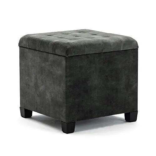 Produktbild: HNNHOME Sitzhocker mit Stauraum, Sitzwürfel mit Deckel, Sitztruhe, Fußbank Truhen Aufbewahrungsbox, Wolken Samt, Massivholz, 47 L, 45 x 45 x 43 cm (Dunkelgrün, Wolken-Samt)