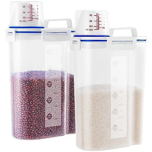 Produktbild: HNNJCK 2er Set Müsli Aufbewahrung Behälter Küche, Luftdichte Aufbewahrungsbox für Waschpulver Mehl Hundefutter Waschmittel, Cereal Müslidose Dispenser Container Vorratsdosen Schüttdosen