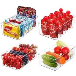 Produktbild: HNNJCK 4er Set Küche Aufbewahrungsbox Organizer mit 16 Fächern, Kühlschrank Schubladen, Storage Ordnungssystem für Kitchen Tee Gewürz Vorratsschrank Teebeutel Apothekerschrank Küchenschrank