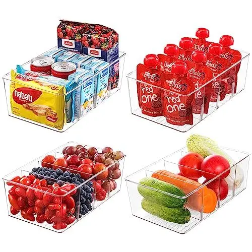 Produktbild: HNNJCK 4er Set Küche Aufbewahrungsbox Organizer mit 16 Fächern, Kühlschrank Schubladen, Storage Ordnungssystem für Kitchen Tee Gewürz Vorratsschrank Teebeutel Apothekerschrank Küchenschrank