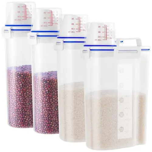 Produktbild: HNNJCK 4er Set Küche Müsli Aufbewahrung Behälter, Luftdichte Aufbewahrungsbox für Waschpulver Mehl Hundefutter Waschmittel, Cereal Müslidose Dispenser Container Vorratsdosen Schüttdosen