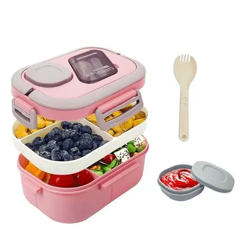 Produktbild: HNNJCK Bento Lunchbox mit Fächern, 2 Lagige Brotbox Vesperbox Brotdose Auslaufsicher Erwachsene, Salatbox To Go Brotzeitbox Snackbox Frühstücksbox Jausenbox Butterbrotdose Schule（Blau）
