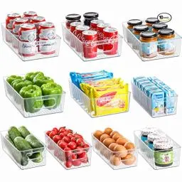 Produktbild: HNNJCK Kühlschrank Organizer 10er Set, Durchsichtig Aufbewahrungsbox Organizer, Hochwertig Speisekammer Vorratsbehälter mit Griff für Kühlschrank, Küchen, Schränke - BPA frei