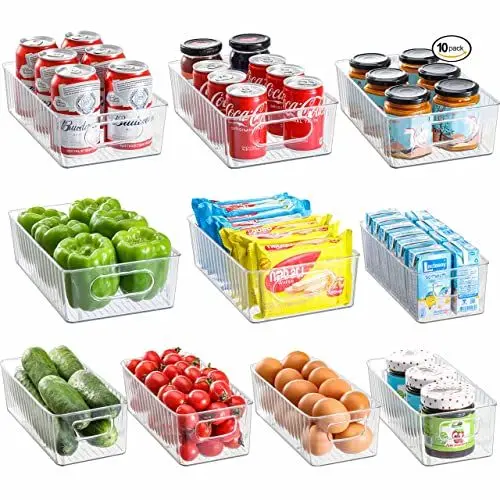Produktbild: HNNJCK Kühlschrank Organizer 10er Set, Durchsichtig Aufbewahrungsbox Organizer, Hochwertig Speisekammer Vorratsbehälter mit Griff für Kühlschrank, Küchen, Schränke - BPA frei