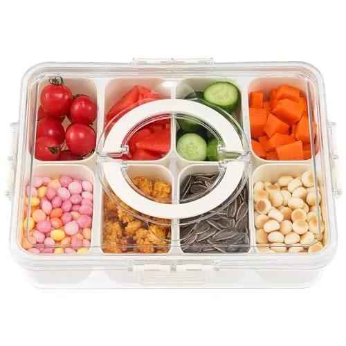Produktbild: HNNJCK Snackbox mit Fächern Snackschale mit Deckel,Snackdose mit FächernTragbar Snackbox Organizer für Süßigkeiten Obst Keksen Dessert Gemüse Nüsse (8 Fächern)