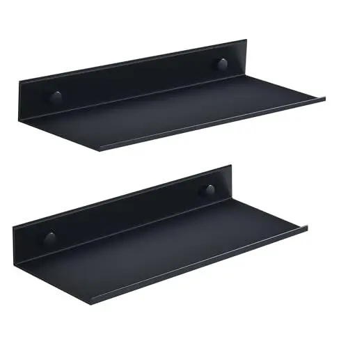 Produktbild: HNVNER Schwarz Duschablage Ohne Bohren, Metall Kleines Wandregal 2er Set, 30cm Badezimmer Regal Duschkorb, Dekorative Wandboard für Wohnzimmer, Küche, Bad, Schlafzimmer, Büro