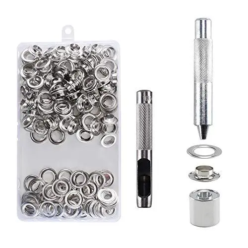 Produktbild: HO2NLE 100 Ösen Ösenzange Set Ösenwerkzeug Planenösen 10 mm (2/5 Zoll) Grommet Werkzeug Kit mit Aufbewahrungsbox Locheisen & Einschlagstempel Ösen für Leder Stoff Planen Papier Vorhang Poolabdeckung