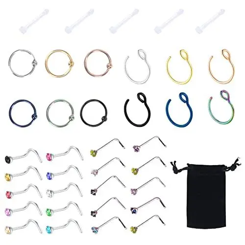 Produktbild: HO2NLE 18G Nasenring Piercing 316L Nasenpiercing Stecker Nasenstecker C Förmig Nasenring Septum Nasenstecker Schmuck Set für Frauen Männer