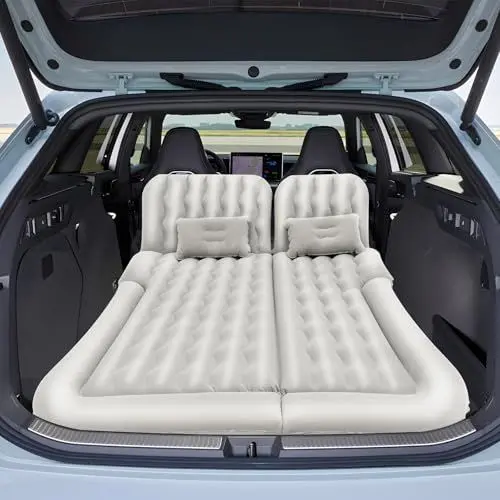 Produktbild: HOARLICN Auto Matratze, SUV Luftmatratze Aufblasbar Camping Schlaf Luftbett Mit Elektrische Luftpumpe Und 2 Kissen Faltbare Luftmatratze Auto Dickere Luftbett Für Camping, Reisen (Grau)