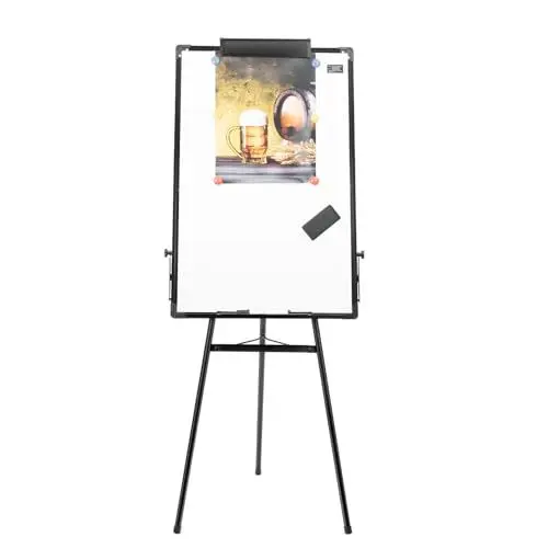 Produktbild: HOARLICN Netisches Whiteboard mit Ständer, Whiteboard Stand Flip Chart Stativ Flipchart-Staffelei Höhenverstellbar Faltdesign Trocken Abwischbar Magnetic für Büro 61 X 91.4cm