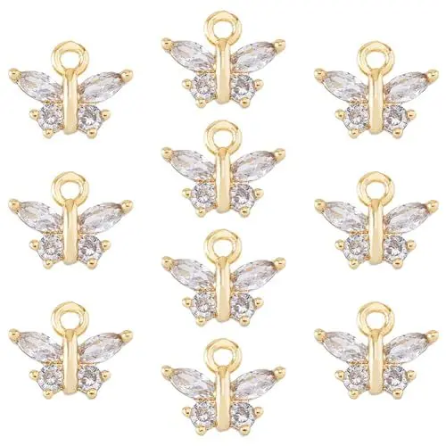 Produktbild: HOBBIESAY 10 Stück Zirkonia Schmetterlings Charms 18 Karat Vergoldetes Messing Klare Anhänger Insekt Strass Mini Anhänger Für Die Schmuckherstellung Armband Halsband Halskette Ohrring