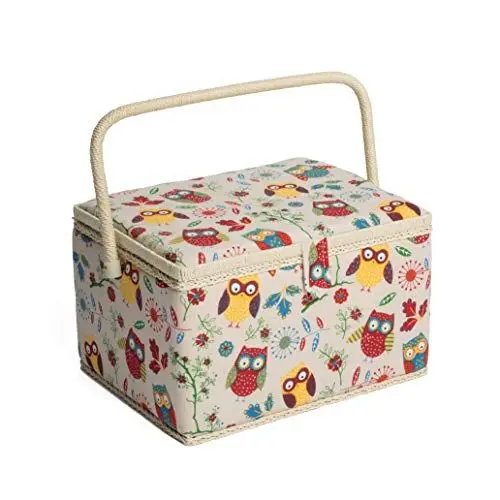 Produktbild: Hobby Gift Exclusive, große Nähbox, Bastel-Aufbewahrungsbox, Zubehörablage, Nadelkissen, PVC-Griff 23,5 x 31 x 20 cm, Eule