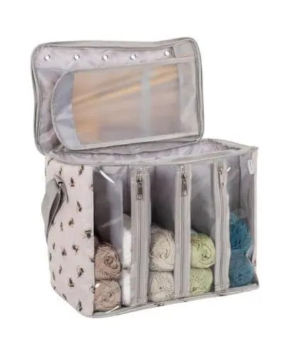 Produktbild: Hobby Gift Große Stricktasche – Biene, Garnaufbewahrung, herausnehmbare Trennwände, mehrere Taschen, Schlitze für Nadeln und Haken, PVC-Abdeckung, Verstellbarer Riemen, strapazierfähiges 24x 4x30cm