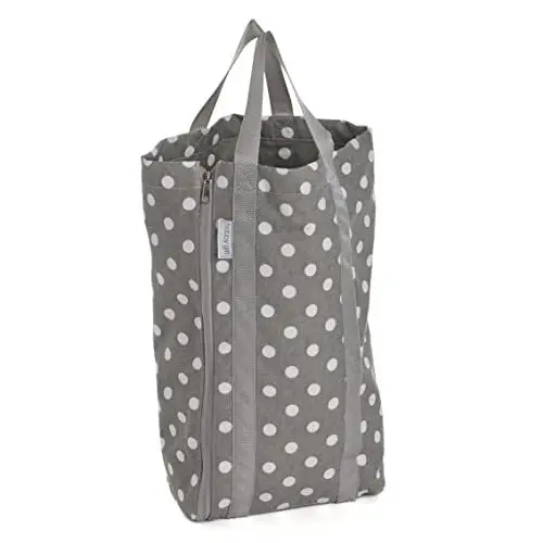 Produktbild: Hobby Gift Stricktasche mit Nadelaufbewahrung, wendbar, Leinen, gepunktet, Grau