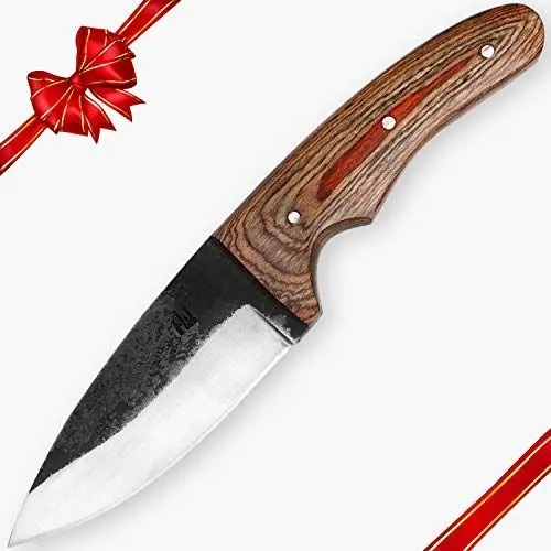 Produktbild: Hobby Hut HH-343 Jagdmesser mit Scheide, 20,32 cm 1095 Kohlenstoffstahl Bushcraft Messer, Messer mit Fester Klinge, Pakka Holzgriff für Jagd und Camping