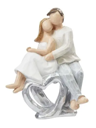 Produktbild: Hobbyfun Miniatur Dekofigur Paar mit Herz 8,5 cm Poly Holzoptik Skulptur Figuren Deko Statue Geschenk Tortenfigur