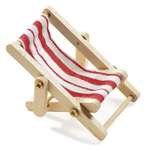Produktbild: Hobbyfun Deko-Liegestuhl, Holz, rot-weißer Stoffsitz, 5 x 3,5 cm