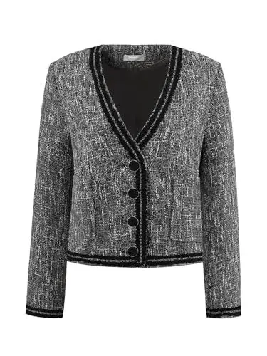 Produktbild: Hobemty Damen 2024 Tweed Blazer Langarm Arbeit Büro Kurze Jacke Dunkelgrau M