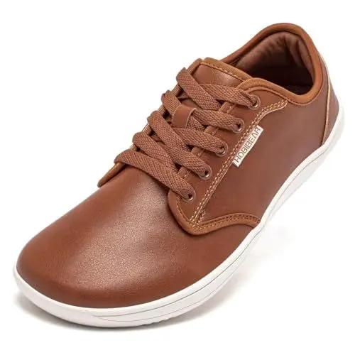 Produktbild: HOBIBEAR Unisex Breite Barfuss Schuhe Damen Herren Barfußschuhe Leder Minimalistische Outdoor Trail Running Walking Schuhe(Braun,46)