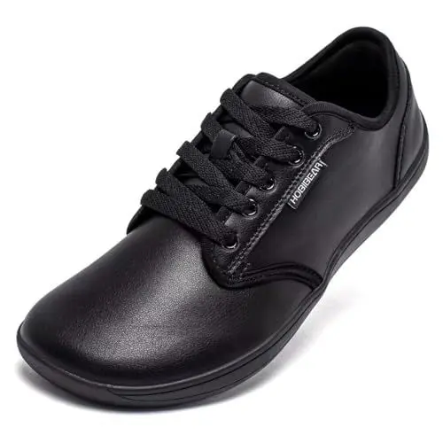 Produktbild: HOBIBEAR Unisex Breite Barfuss Schuhe Damen Herren Barfußschuhe Leder Minimalistische Outdoor Trail Running Walking Schuhe(Schwarz,41)