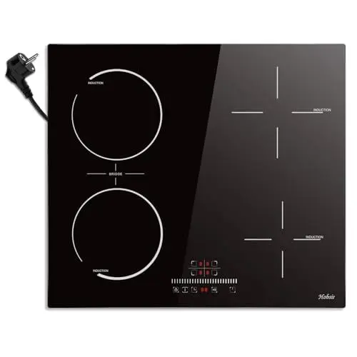 Produktbild: Hobsir Induktionskochfeld mit Stecker, Kochfeld 4 Platten, 60cm Induktionskochfeld, 3500W, Einbau kochfeld mit Flexzone, Kindersicherung, Schieberegler Touch Control