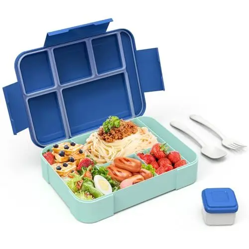 Produktbild: HOBUE Brotdose Kinder Mit Fächern,1330ml Lunchbox Auslaufsichere Bento Box,Vesperbox mit 6 Fächern,Frühstücksbox für Kindergarten, Jausenbox für Schule,Brotzeitbox für Erwachsene（Bleu）