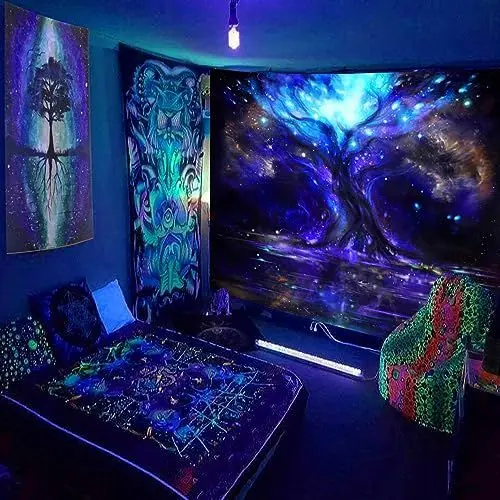 Produktbild: hocadon Wandteppich, 230x180cm Fluoreszenz UV Tapestry, Schwarz UV Licht Wandteppich, Wandtuch, Tapisserie für Schlafzimmer Heim Deko, Party Deko