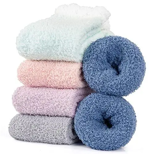 Produktbild: Hocerlu 5 Paar Flauschige Kuschelsocken für Damen - Premium Dicke Winter Warm Bettsocken, Thermo, Hohe Elastizität, Super Weich, Kein Vergossenes Flaum