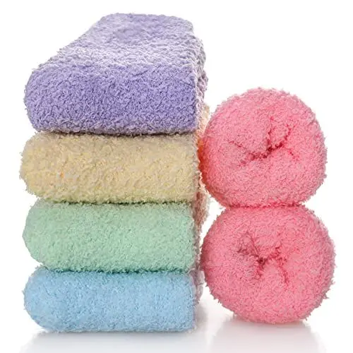 Produktbild: Hocerlu 5 Paar Flauschige Kuschelsocken für Damen - Premium Dicke Winter Warm Bettsocken, Thermo, Hohe Elastizität, Super Weich, Kein Vergossenes Flaum, EU-Größe 35-41