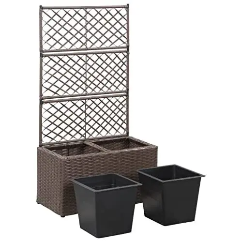 Produktbild: Hochbeet-Pflanzkasten mit Spalier, Poly-Rattan-Garten-Pflanzkasten, Stehender Pflanzkasten für Gartenblumen Im Freien, Gitterplatten mit Pflanzkasten für Terrasse, Veranda, 58 X
