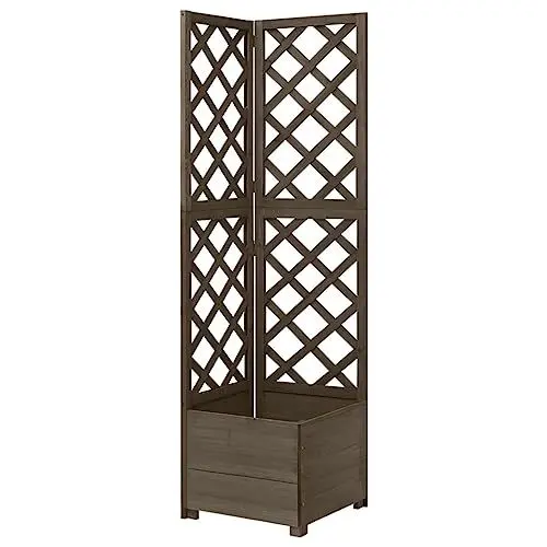 Produktbild: Hochbeet-Pflanzkasten mit Spalier, Holz-Pflanzkasten, Eckgarten-Blumen-Steh-Pflanzkasten, Gitterplatten mit Pflanzkasten für Terrasse, Veranda mit Entwässerungslöchern, 40 X 40 X